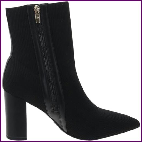 Pointy Toe Ankle Booties, Textile Upper, 3.23" Heel, Zipper Closure - Picture 3 of 3